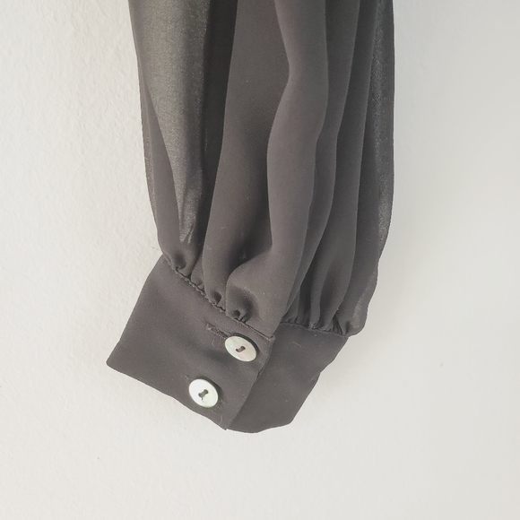 LPA Black Square Neck Puff Sheer LS Sleeve Blouse M - Picture 10 of 15